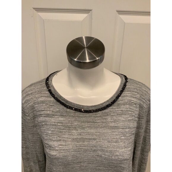 Juicy Couture Gray Heathered Knit Top w/ Jewel Neckline, Size Large - Picture 2 of 7